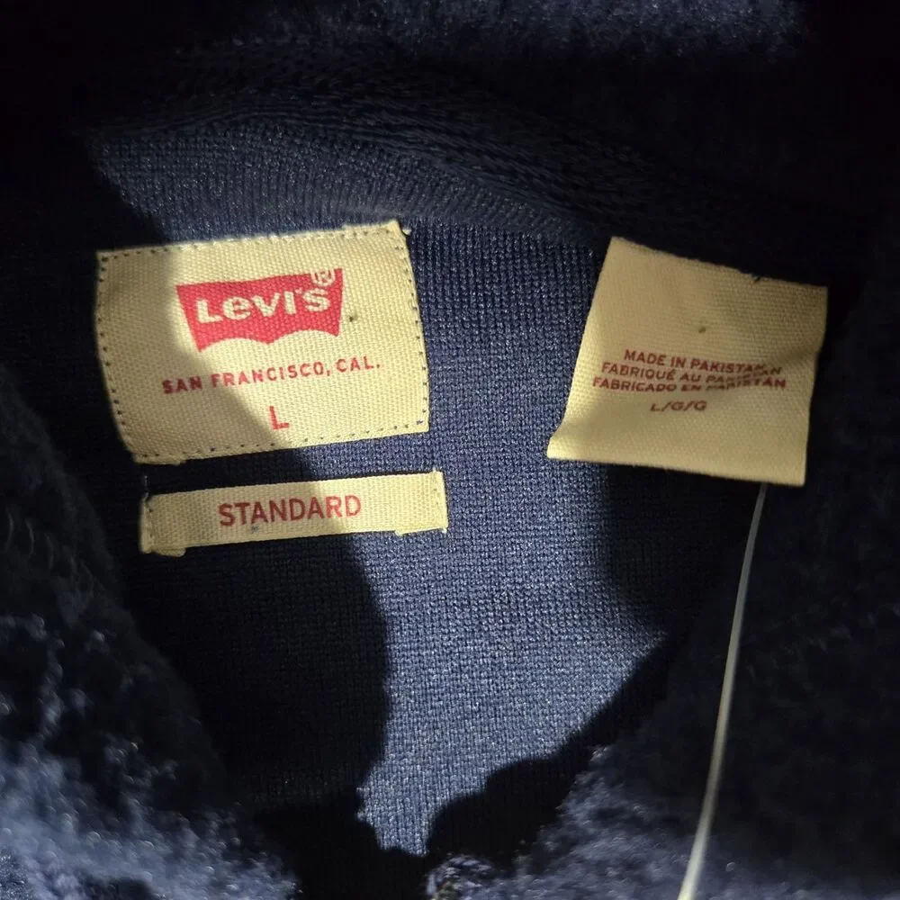 Levi's Mens Large Standard Fit Sherpa Full Zip Hooded Jacket Hoodie Navy Blue L